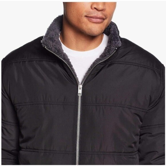 Men's Sz XL Weatherproof Sherpa Lined Puff Full Zip Jacket Puffer Coat L52 Black - Picture 4 of 8